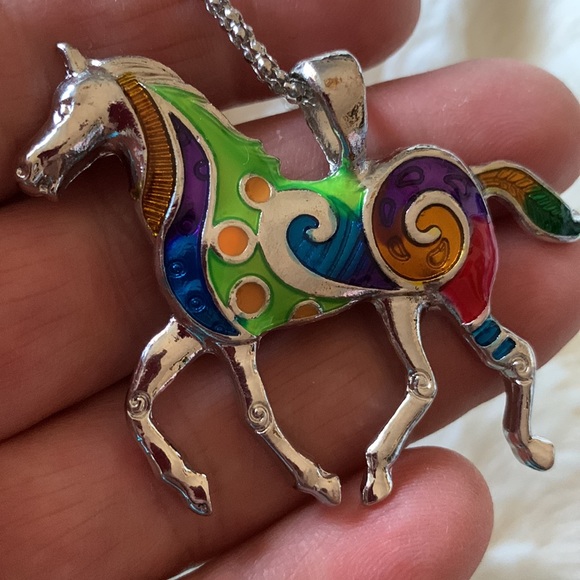 Colourful enamel Horse choker necklace with matching earrings SET new - Picture 5 of 12